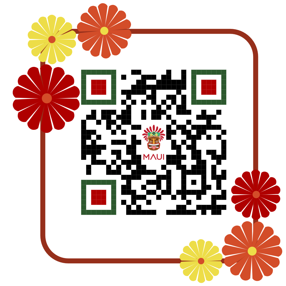 QR-Code für den Ticketverkauf der Silvestergala im MAUI – Hawasian & Vietnamese Restaurant im Ludwigpalais München. Der Code führt direkt zur Reservierung für den Silvesterabend mit 5-Gänge-Gala-Menü, Live Acoustic Music, DJ-Party ab 21 Uhr und Blick auf das große Feuerwerk zwischen den Siegestoren auf der Ludwigstraße. Perfekt für Gäste, die frühzeitig Tickets für den exklusiven Jahreswechsel im Herzen von München sichern möchten.