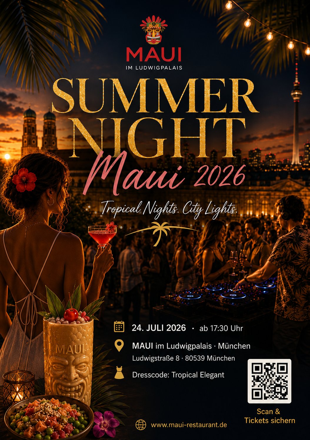 MAUI Sommerfest 2026 | MAUI Hawasian & Vietnamese Restaurant München Summer Night Maui 2026 Flyer